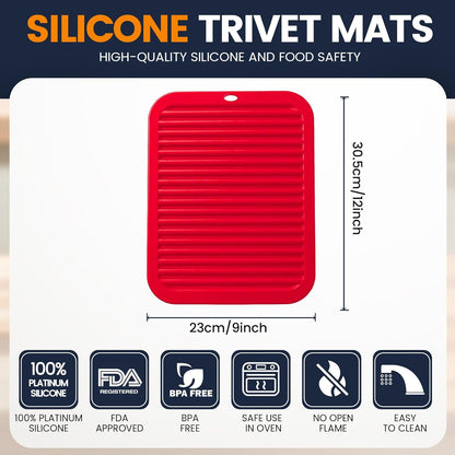 Silicone Trivet Mats 4 Heat Resistant Pot Holders Multipurpose Non-Slip Hot Pads for Kitchen Potholders, Drying mat, Jar Opener, Spoon Holder, Coaster.(Dark Grey)