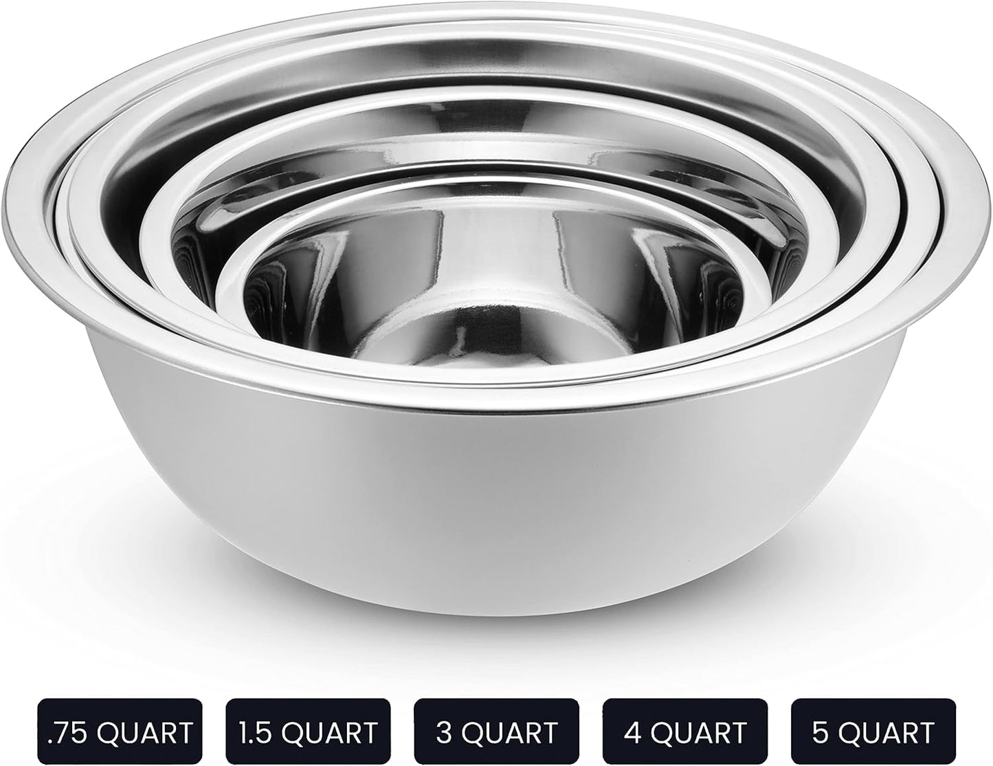 WHYSKO Stainless Steel Mixing Bowl Set, 10 Piece Stainless Steel Mixing Bowls with Lids Set for Food Prep Storage and Serving, Dishwasher Safe for Kitchen Baking Cooking, Silver