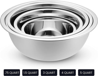 WHYSKO Stainless Steel Mixing Bowl Set, 10 Piece Stainless Steel Mixing Bowls with Lids Set for Food Prep Storage and Serving, Dishwasher Safe for Kitchen Baking Cooking, Silver