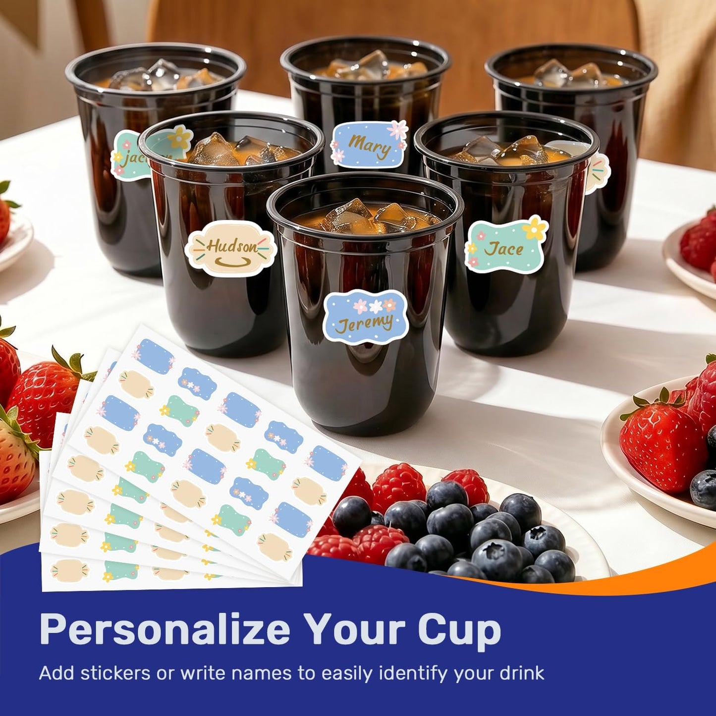 50 Pack 16oz Round Bottom Plastic Cups with Stickers, Clear Disposable Cocktail Cups for Party, Disposable Wine Glasses for Wedding, Birthday, Gathering, Drinks, Cold Beverage