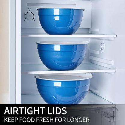 Red Mixing Bowls with Lids Set of 7, Stainless Steel Nesting Bowl with Khaki Lid for Non-slip Mixing Prepping Storing Serving, 7 Sizes-7/3.6/2.7/2.1/1.5/1/0.8 QT