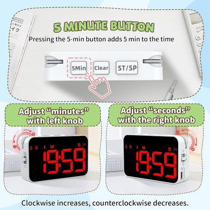 PERSUPER Digital Timer Kitchen Timer Count Down Up Rechargeable Kitchen Gadgets Vibration Mode Adjustable Volume and Brightness LED Display Time Management for Cook, Desk, Kids Adults Study Teaching