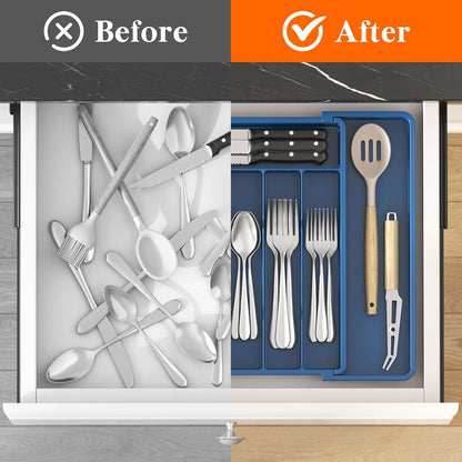 Lifewit Silverware Drawer Organizer, Expandable Utensil Tray for Kitchen, BPA Free Flatware and Cutlery Holder, Adjustable Plastic Storage for Spoons Forks Knives, 11-18 x 14", Black