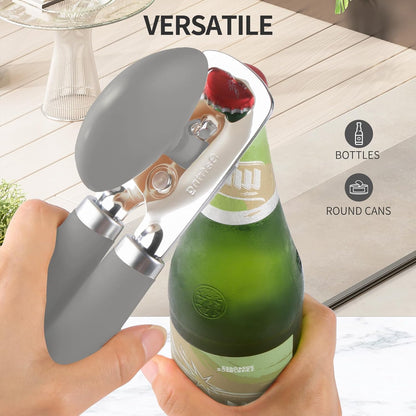 Safring Can Opener Manual, Heavy Duty Stainless Steel Smooth Edge Can Openers With Soft Touch Handle, Oversized Handheld Easy Turn Knob, Multi-Function Bottle Opener, Black