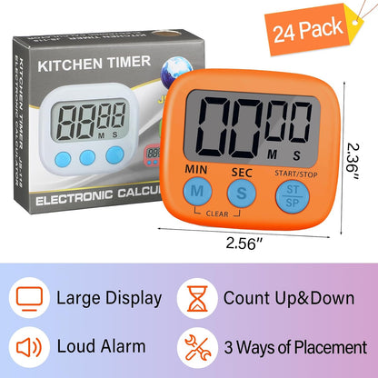 Weewooday 24 Pcs Digital Kitchen Timer Magnetic Timer Bulk On/Off Switch Minute Second Count up Countdown Loud Alarm for Exercise Cook Baking (Black,White)