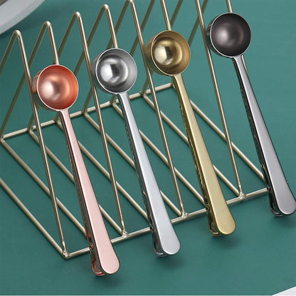 Coffee Scoop Clip Stainless Steel Tablespoon Coffee Spoon With long handle Multifunction Sealing Bag Clip For Tea, Coffee, Protein Powder, Instant Drinks, Kitchen Tools