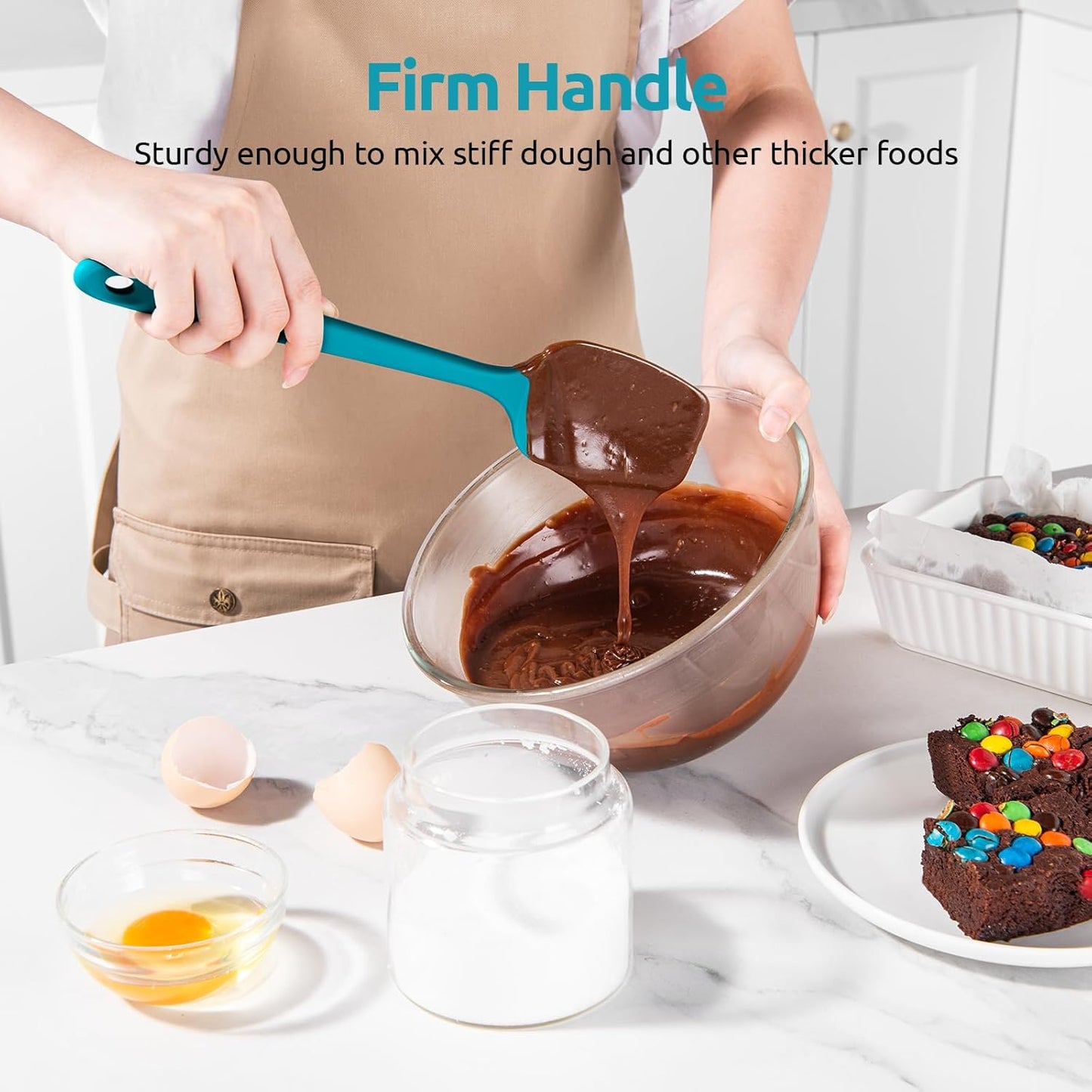 U-Taste Silicone Spoon Spatula Set, 600ºF High Heat Resistant Food Grade Flexible Rubber Scraper, Cooking Mixing Baking Kitchen Utensils Set of 3 (Multicolors)
