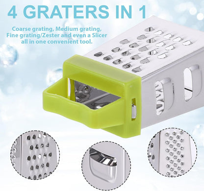 12 Pcs Mini Cheese Grater Stainless Steel Box Grater with 4 Sides Professional Fine Coarse Handheld Slicer Small Lemon Safe Zester Shredder for Kitchen Ginger Vegetable Potatoes Food