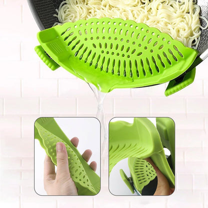 2 Pack Clip-On Silicone Strainer for Ramen Noodles & Pasta - Foldable, Fits All Pots & Pans, Dishwasher Safe, Heat Resistant