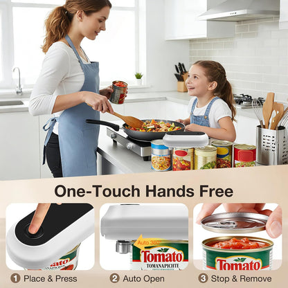 Electric Can Opener,Rechargeable One Touch Side Cut Opener for Seniors Fits Almost All Can Sizes,Smooth Edge, Handfree, Wall Mounted Small Size(White)