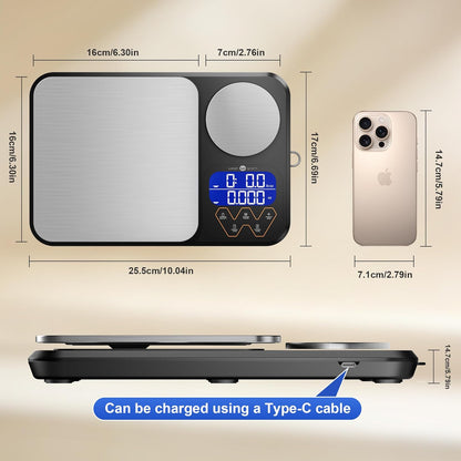 Rechargeable 0.01g/5kg Dual Platform Food Kitchen Scales Digital Weight Grams and Ounces, Two Precisions Kitchen Scale for Sourdough Bread, Baking and Cooking with 3 Units Tare, Accumulation Functions