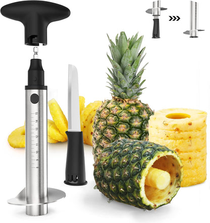 Newness Pineapple Corer with Knife, [Upgraded, Electric & Manual] Stainless Steel Fruit Pineapple Cutter with Electric Drill Accessory, Pineapple Slicer Remover Kitchen Tool with Measure Mark, Yellow