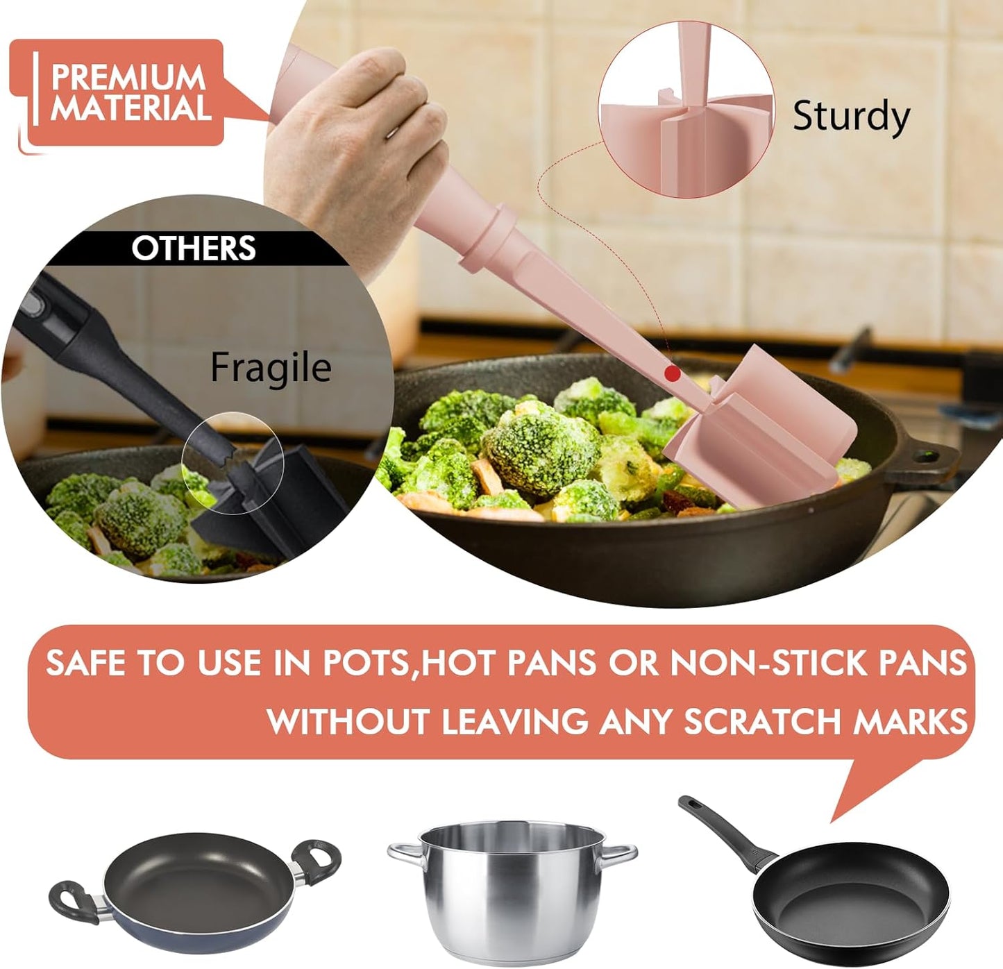 Upgrade Meat Chopper, Heat Resistant Meat Masher for Hamburger, Ground Beef Smasher, Nylon Hamburger Grinder Utensil for Ground Beef, Non Stick Mix Ground Chopper, Mix and Chop Potato Masher Tool