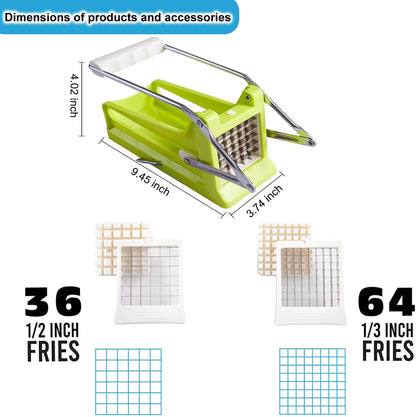 French Fry Cutter, Potato Slicer French Fries with 2 Different Sizes Stainless Steel Blades and No-Slip Suction Base for Potatoes Carrots Cucumbers
