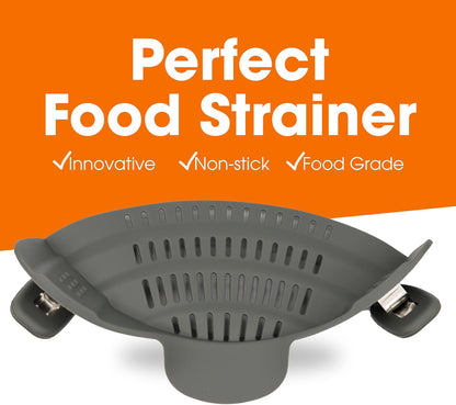 Cheer Collection Silicone Clip on Pot Strainer, Heat-resistant Snap-On Strainer for Pasta, Noodles, Rice, Meats and Vegetables, Green