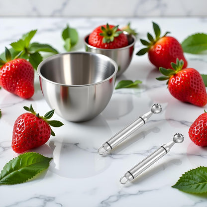 2Pcs Silver Stainless Steel Strawberry Huller Multi-Function Stainless Corer and Pitter Remover for Strawberry, Practical Kitchen Tool, Fruit and Vegetable Corers