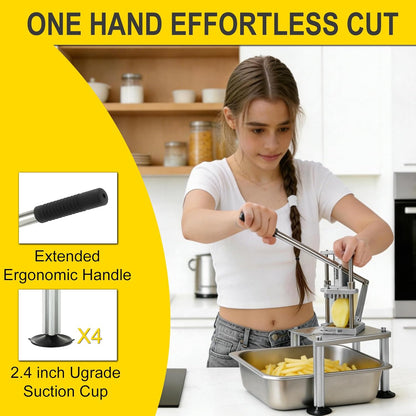 Vertical French Fry Cutter with 3/8" & 1/2" Blades, Commercial Grade Potato Cutter, Heavy Duty Vegetable Chopper, Rust-Proof Stainless Steel Slicer for Home Kitchen