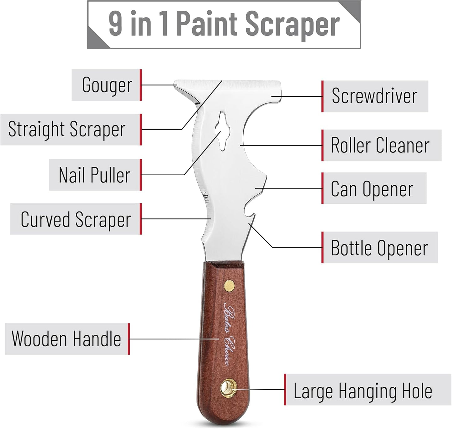 Bates- Paint Scraper, 10 in 1 Painters Tool, Paint Scrapers for Wood, Painters Tool, Painters Knife, Paint Scraper for Painting, Putty Knife, Metal Scraper, Spackle Tool, Putty Scraper, Knife Scraper