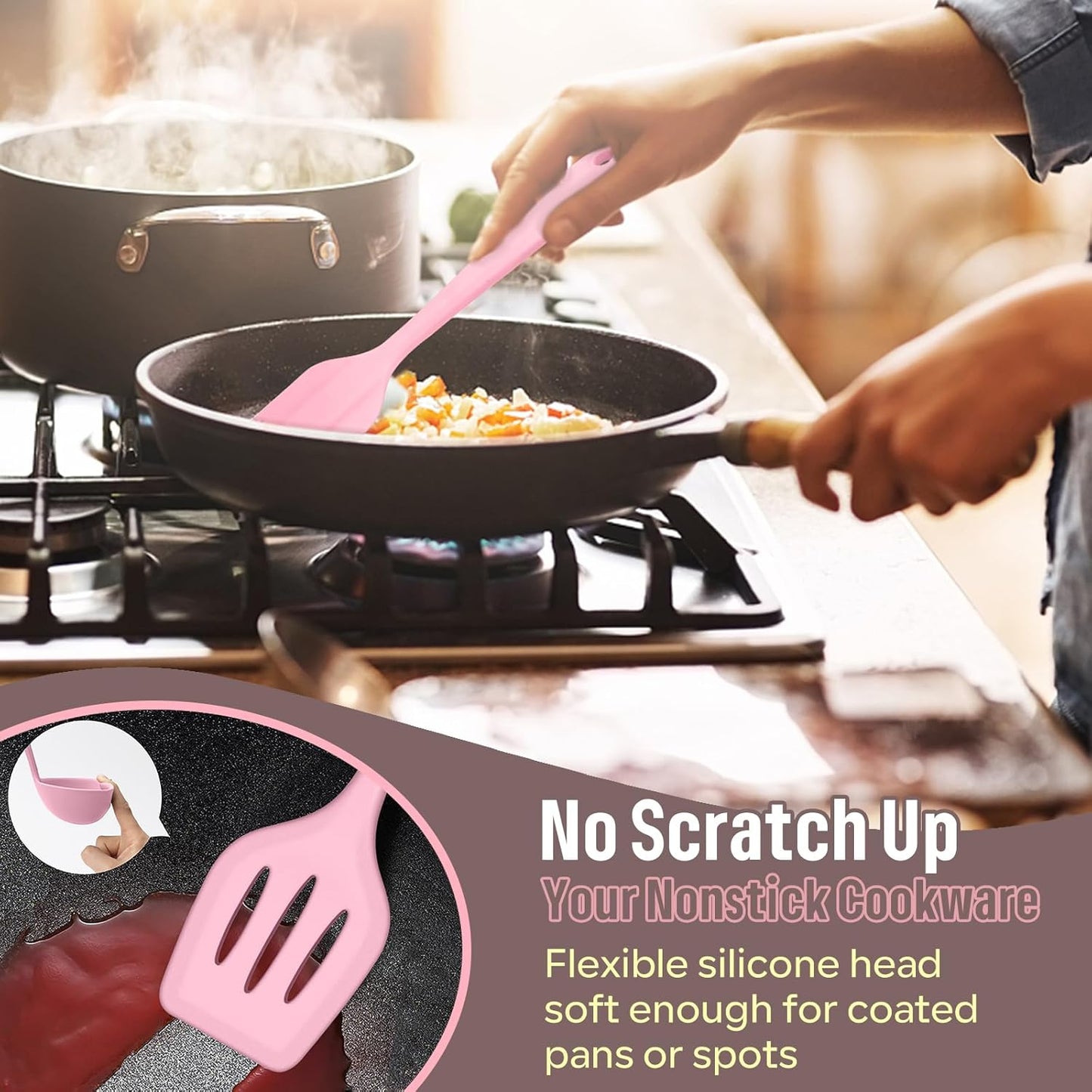 E-far Silicone Cooking Utensils Set, 7-Piece Black Heat Resistant Kitchen Utensils Set, Kitchen Nonstick Tools Spatula Ladle Spoon Pasta Server for Non-stick Cookware, Non-Toxic & Dishwasher safe