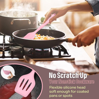 E-far Silicone Cooking Utensils Set, 7-Piece Black Heat Resistant Kitchen Utensils Set, Kitchen Nonstick Tools Spatula Ladle Spoon Pasta Server for Non-stick Cookware, Non-Toxic & Dishwasher safe