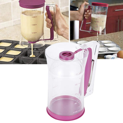 Pancake Batter Dispenser, 900mL Batter Dispenser with Squeeze Handle and Measuring Marks Baking Tool for Pancakes, Waffles, Muffins, Crepes Cupcakes