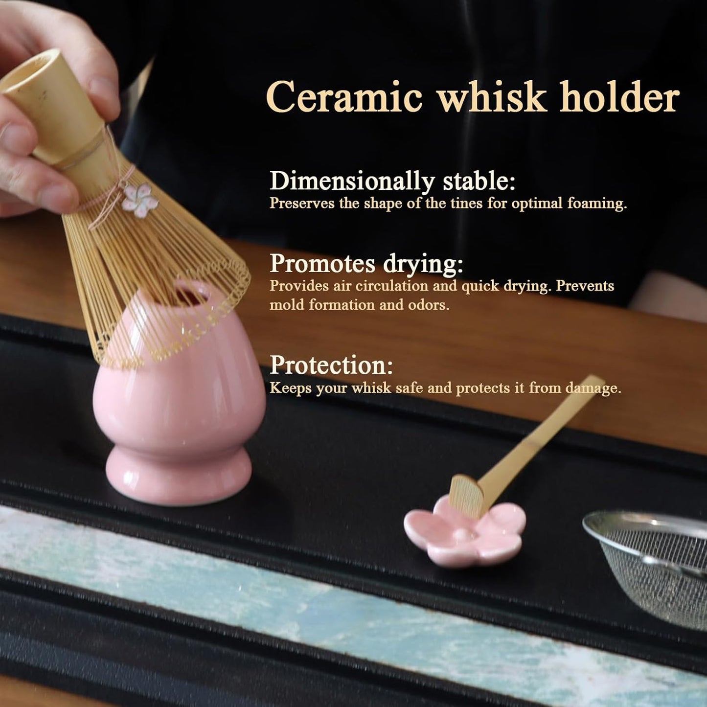 Matcha Whisk Set, Complete 7-in-1 Matcha Set Includes Matcha Bowl, Bamboo Whisk (100+ Prongs) & Holder, Bamboo Scoop & Rest, Stainless Sifter, Tea Towel, Ideal Matcha Kit for Making Matcha (pink)