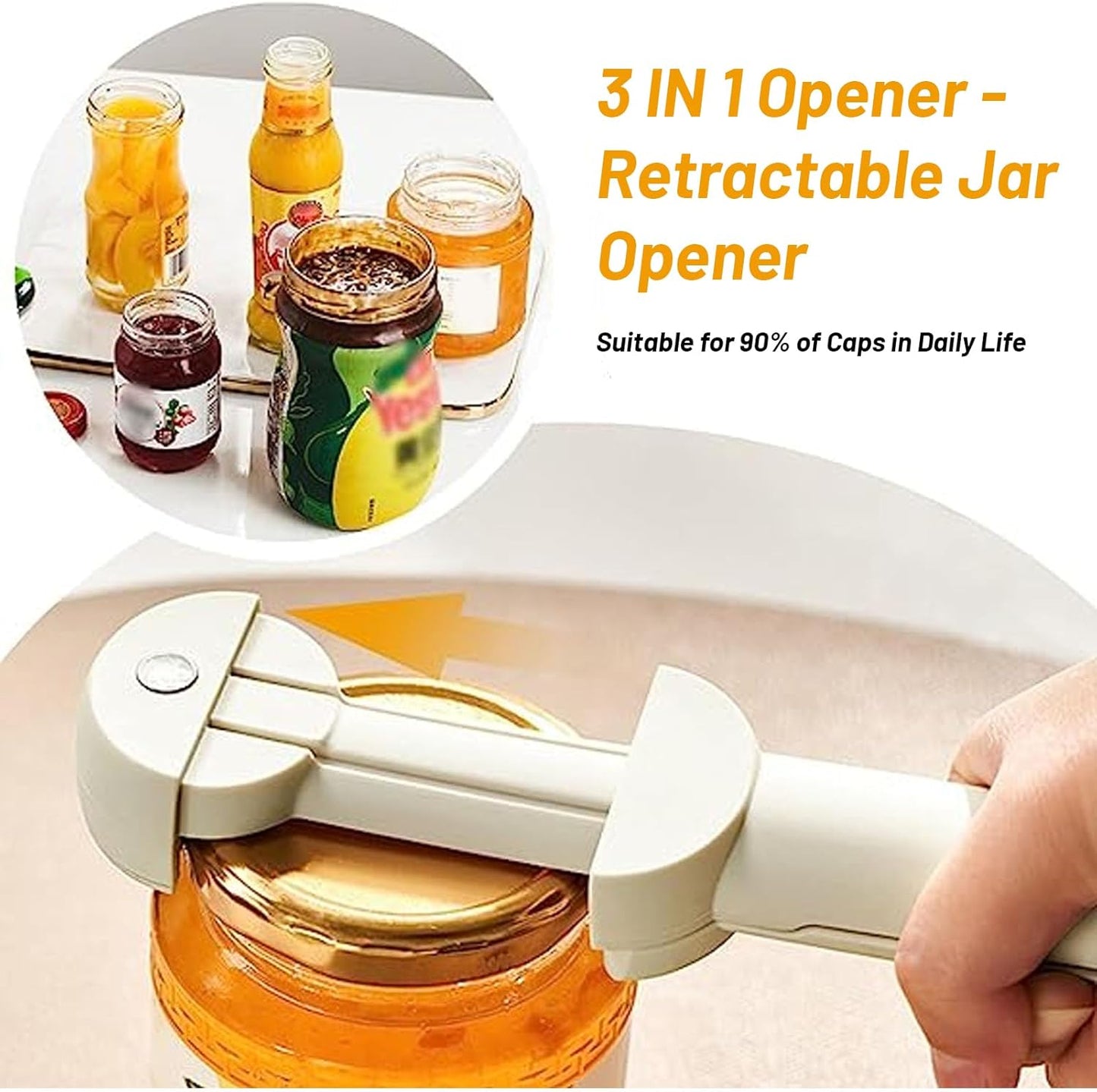3 in 1 Jar Opener Bottle Opener Beer Soda Can Opener Manual, Adjustable Cap Screwer Jar Openers for Weak Hands Gifts for Seniors or Arthritis, Bottle Opener Magnet for Kitchen Storage (Beige)