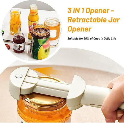3 in 1 Jar Opener Bottle Opener Beer Soda Can Opener Manual, Adjustable Cap Screwer Jar Openers for Weak Hands Gifts for Seniors or Arthritis, Bottle Opener Magnet for Kitchen Storage (Beige)