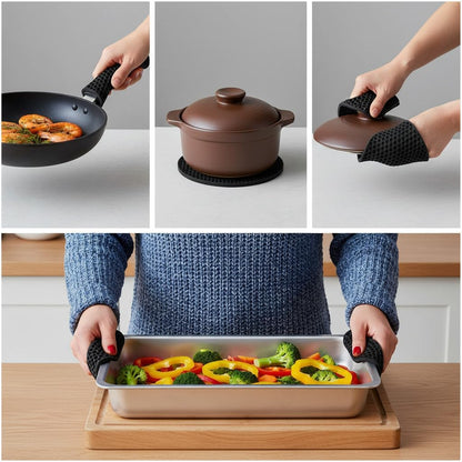 Silicone Trivet Mats, 4-Pack Heat Resistant Pot Holders – Non-Slip Flexible Silicone Hot Pads for Pots, Pans, Countertops & Table Protection (Black - 4 Pack, 7 Inch)