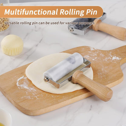 Small Marble Rolling Pin Pizza Roller with Dough Scraper Cutter, Marble Roller Non-Stick T-Type, For Cake Baking Tortilla Fudge Pizza Cookies and Other Kitchen Baking Cooking(White)