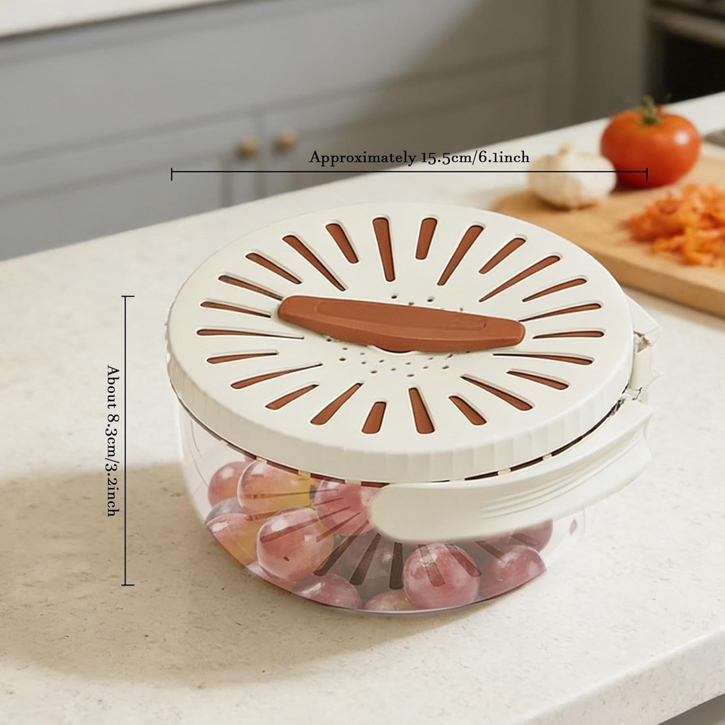 2026 New Draining Basket with Lid, Fruit Drainer Container with Handle, 2 in 1 Multi-function Drain Basket, For Rinsing Straining Vegetable Washing Fruit Portable Storage Container (Brown)