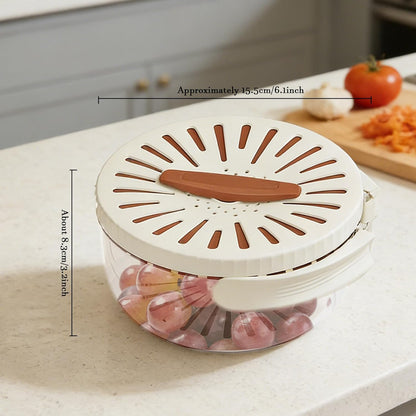 2026 New Draining Basket with Lid, Fruit Drainer Container with Handle, 2 in 1 Multi-function Drain Basket, For Rinsing Straining Vegetable Washing Fruit Portable Storage Container (Brown)