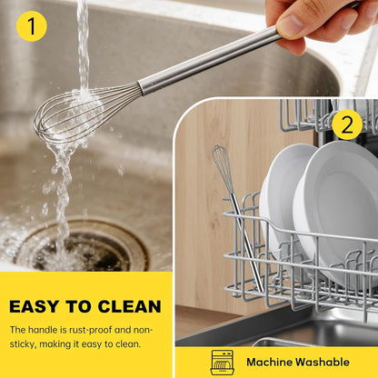 NileHome Stainless Steel Whisk 8" Hand Blender + 10" Semi-Automatic Rotary Kitchen Whisk Kitchen Wisk Wire Whisks for Cooking, Whisking, Blending, Beating, Stirring- 2 Pack...