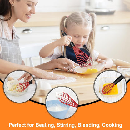 HOTEC 4 Pieces Silicone Whisks Set, Wire Balloon Whisks for cooking Egg Beater, Non-slip Handle Whisk for Non-stick Cookware Perfect for Cooking, Stirring, Beating and Blending (Multicolor)