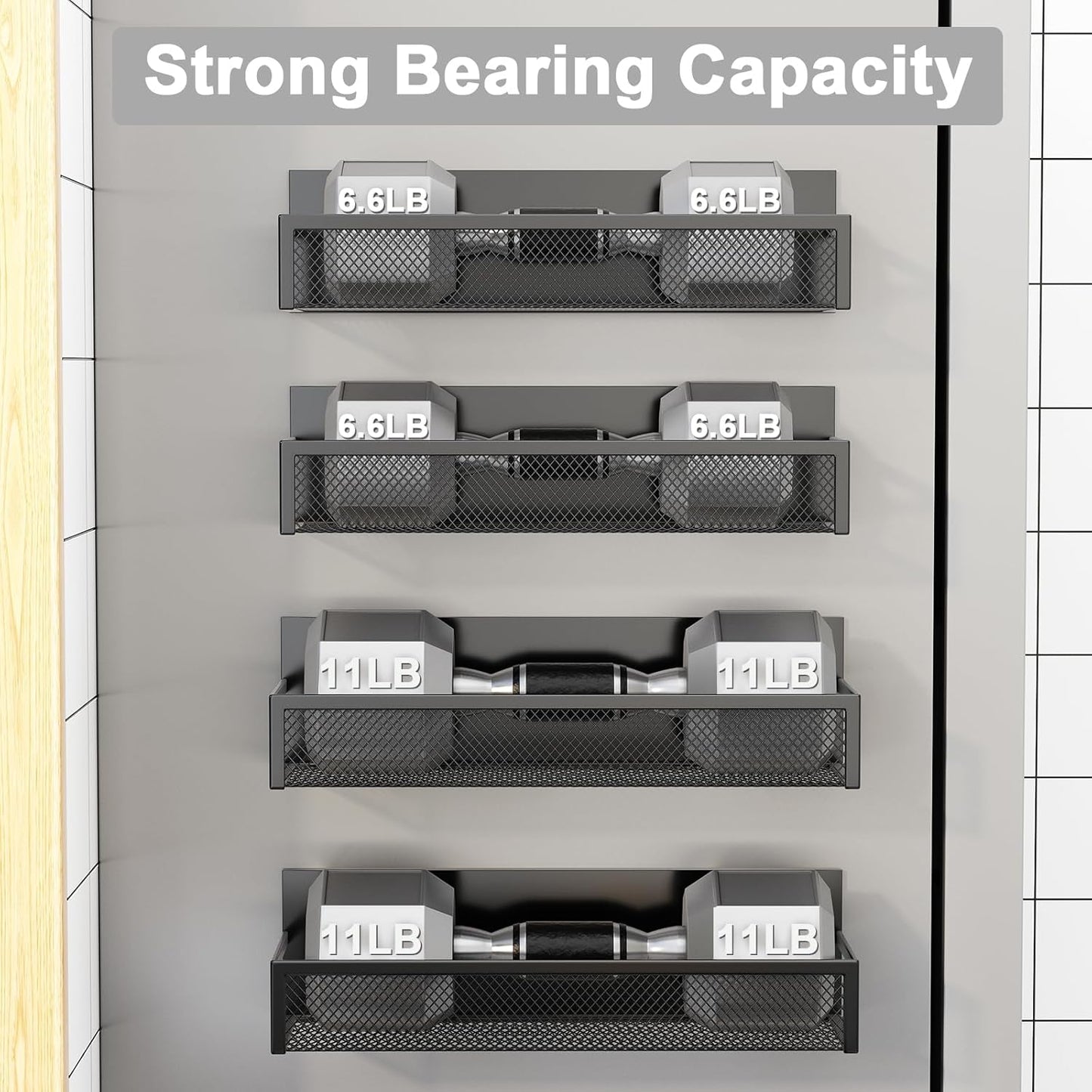 Aufworld Magnetic Spice Rack for Refrigerator, 2 Pack Magnetic Shelf, Fridge Magnet Organizer with Moveable 4 Hooks, Magnetic Fridge Shelf for Kitchen Organization and Storage (2 Pack)