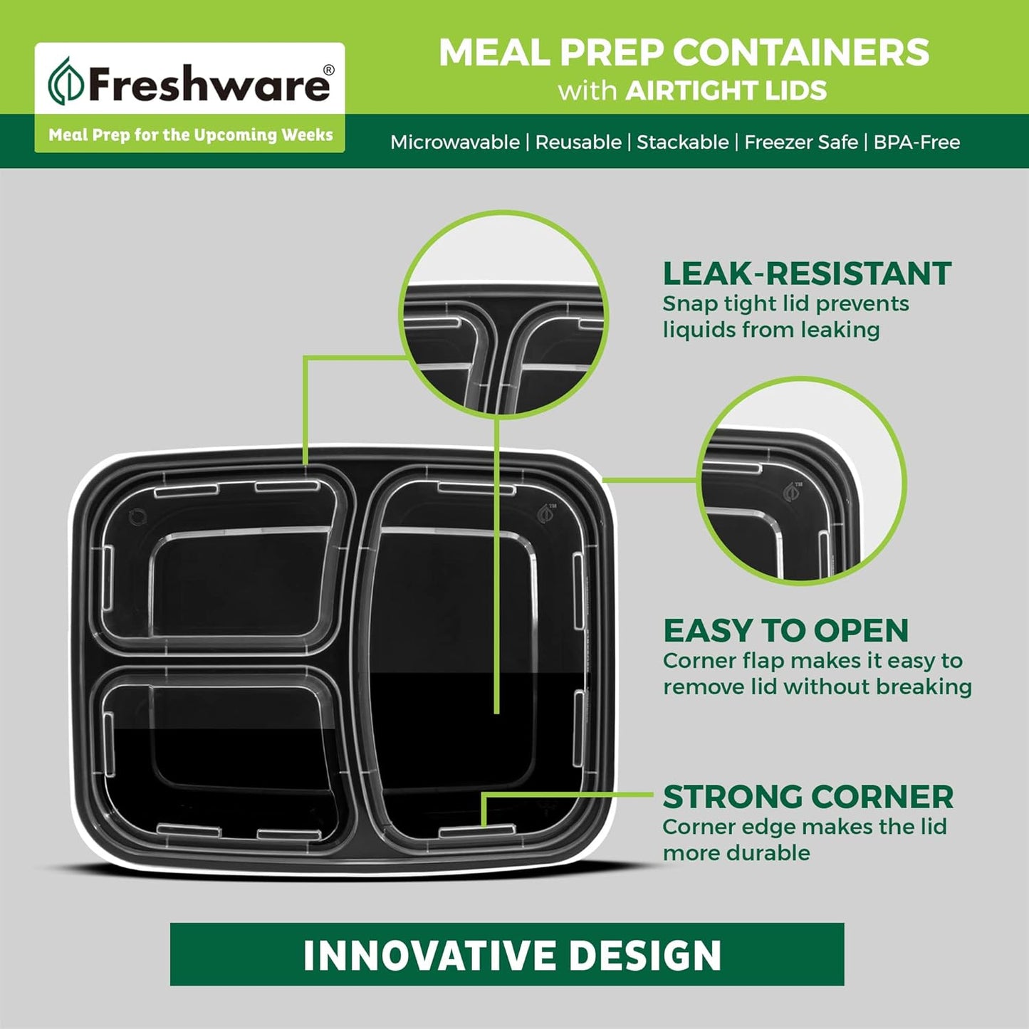 Freshware Meal Prep Bowl Containers [30 Pack] Plastic Bowls with Lids for Soup and Salad, Food Storage Bento Box, BPA Free, Stackable, Lunch Boxes, Microwave/Dishwasher/Freezer Safe (28 oz)
