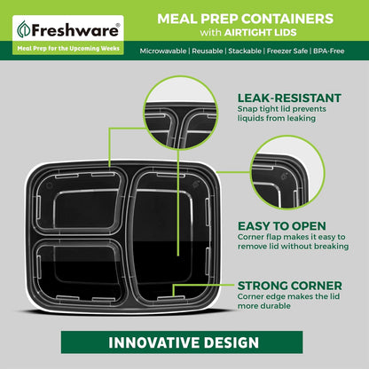 Freshware Meal Prep Bowl Containers [30 Pack] Plastic Bowls with Lids for Soup and Salad, Food Storage Bento Box, BPA Free, Stackable, Lunch Boxes, Microwave/Dishwasher/Freezer Safe (28 oz)