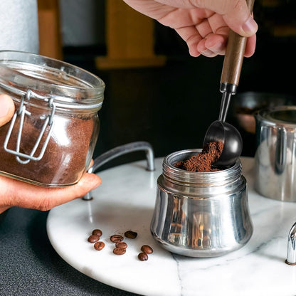 2Pcs Coffee Scoop for Ground Coffee - 1 Tbsp (15ml) & 2 Tbsp (30ml) Tablespoon Scoop, 304 Stainless Steel Coffee Measuring Spoon with Long Walnut Wood Handle, Silver