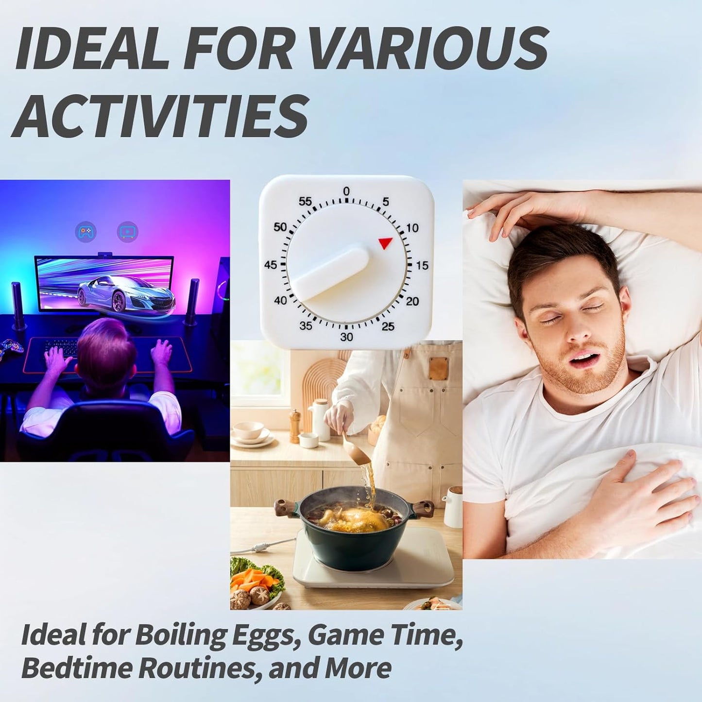 Square 60 Minute Mechanical Kitchen Timer Loud Alarm No Batteries Ideal for Cooking Baking and Kitchen Management Black