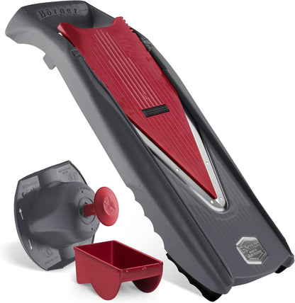Börner Mandoline Slicer Vital (Profi Set) • Vegetable Slicer with Stainless Steel V-Blade & Dressing Function • 12 Cutting Styles • For Slices, Zoodles, Strips, & Dices in Various Thicknesses