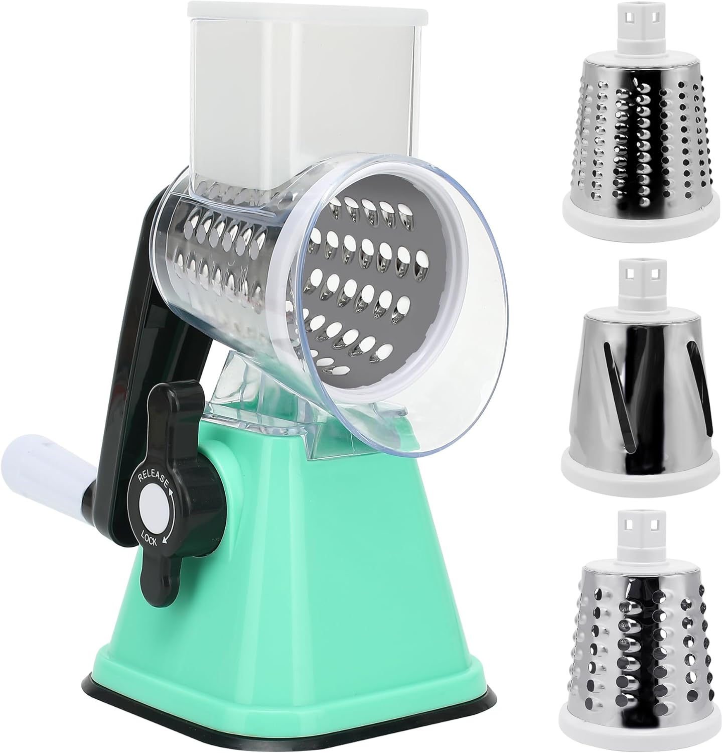 Cheese Graters with Handle, Manual Cheese Shredder Rotary Grater with 3 Replaceable Drum Blades for Vegetables, Fruit, Food, Nuts