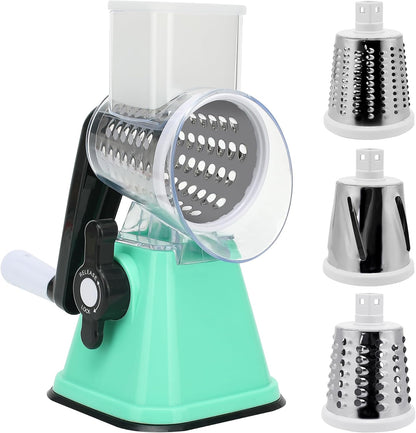 Cheese Graters with Handle, Manual Cheese Shredder Rotary Grater with 3 Replaceable Drum Blades for Vegetables, Fruit, Food, Nuts