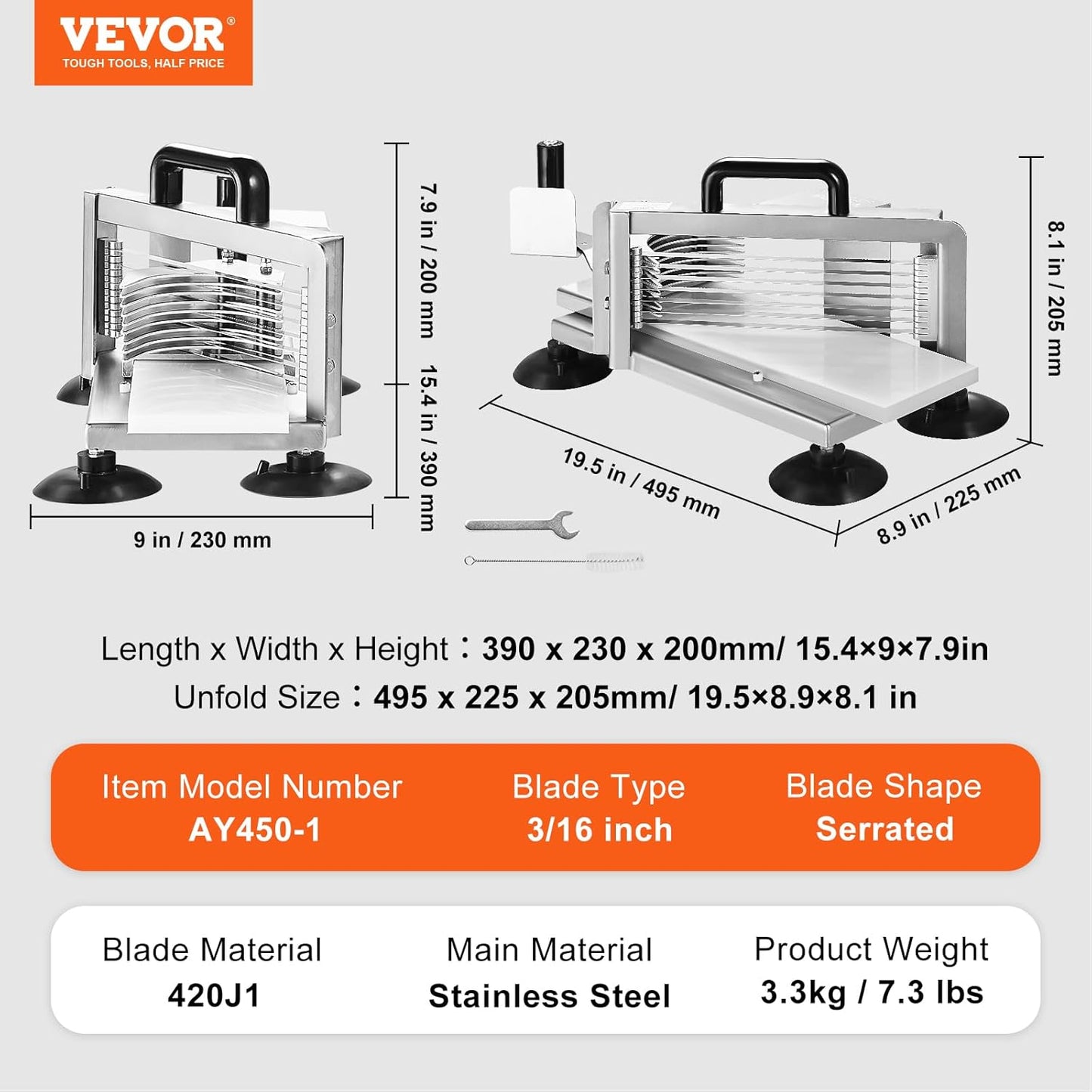 VEVOR Commercial Tomato Slicer, 1/4 inch Tomato Cutter Slicer, Stainless Steel Heavy Duty Cutter Machine, Manual with Non-slip Feet, for Cutting Tomatoes, Cucumbers, Bananas