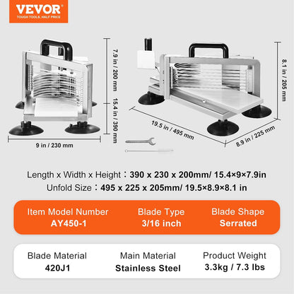 VEVOR Commercial Tomato Slicer, 1/4 inch Tomato Cutter Slicer, Stainless Steel Heavy Duty Cutter Machine, Manual with Non-slip Feet, for Cutting Tomatoes, Cucumbers, Bananas