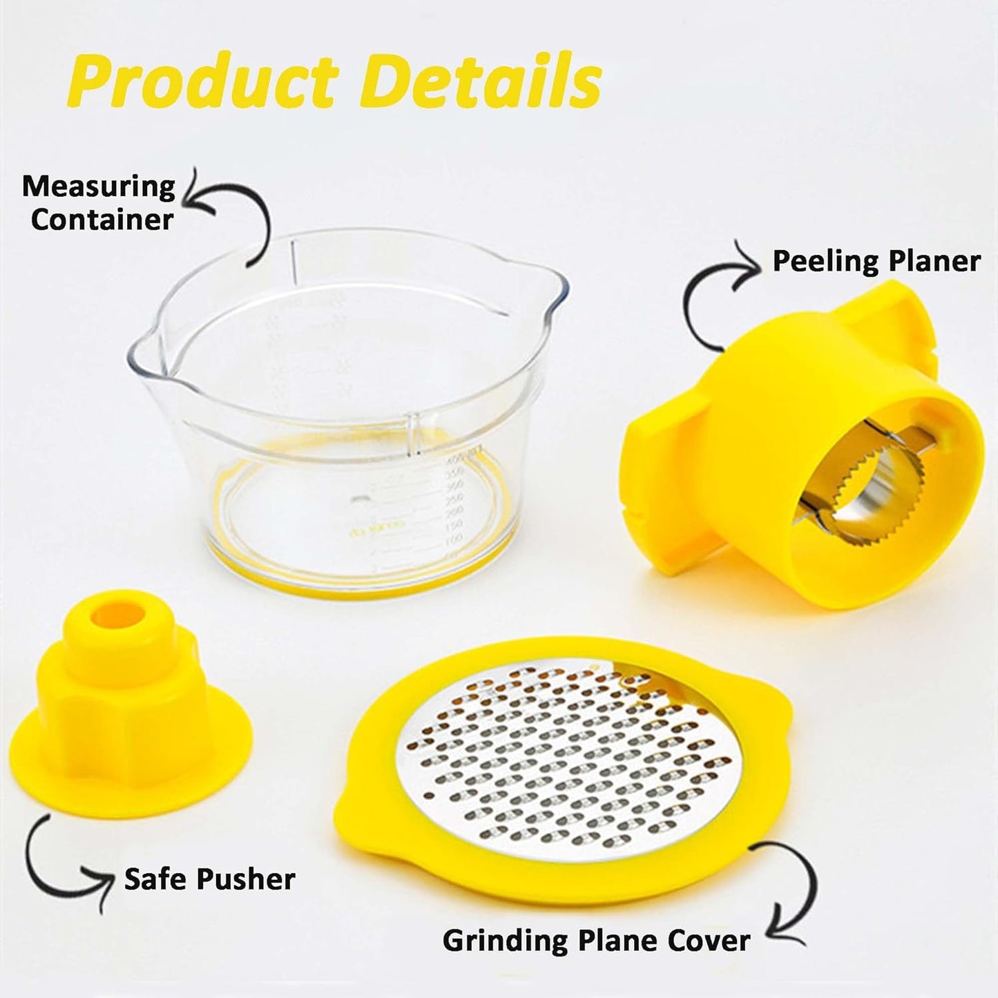 Corn Stripper, Corn Peeler with Measuring Container, 2-in-1 Kernel Cutter and Grater for Garlic Ginger, Yellow