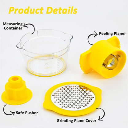 Corn Stripper, Corn Peeler with Measuring Container, 2-in-1 Kernel Cutter and Grater for Garlic Ginger, Yellow