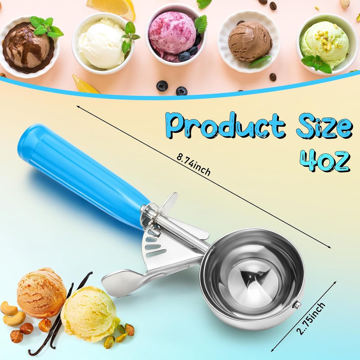 Reallnaive 2 Pcs Release Cookie Scoops Ice Cream Scooper with Trigger Release Portion Scoop Stainless Steel for Portion Control, Baking Food, Cookie Dough (1 oz,Black)