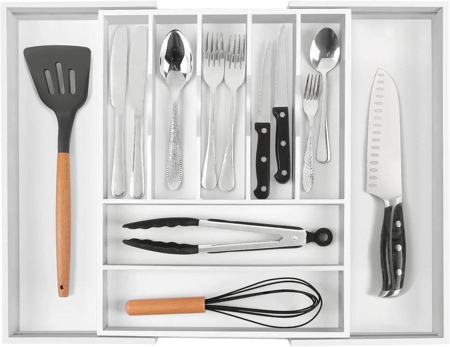 Bellsal Silverware Organizer Kitchen Drawer Organizer Expandable Bamboo Utensil Holder Cutlery Tray for Kitchen Utensil and Flatware Bedroom Office