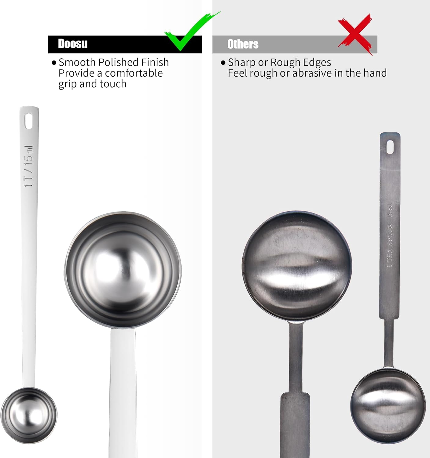 18/8 Stainless Steel Coffee Scoop, Doosu Food-Grade Metal Measuring Spoon with 6.9in Long Handle, Tablespoon Scooper for Coffee Beans, Ground Coffee, Espresso, Protein Powders, Tea, Sugar (1 Tbsp)