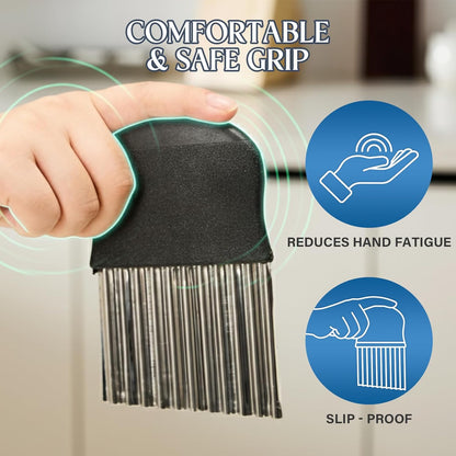 Stainless Steel Crinkle Cutter - Large French Fry Slicer, Potato Knife with Non-Slip Handle, Fruit and Vegetable Wavy Chopper